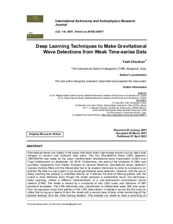 (PDF) Deep Learning Techniques to make Gravitational Wave Detections ...