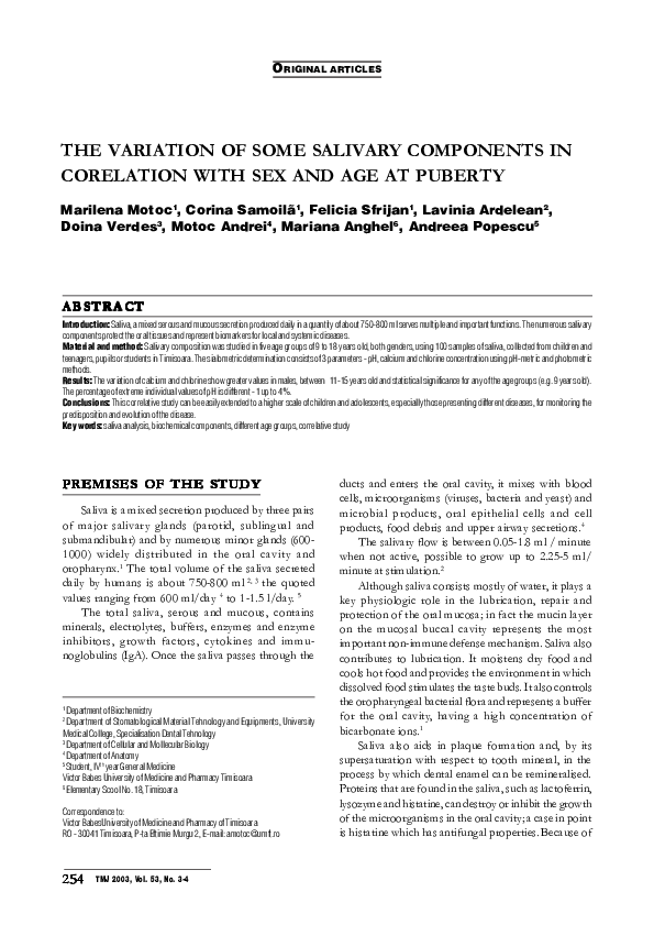(PDF) The Variation of Some Salivary Components in Corelation with Sex ...