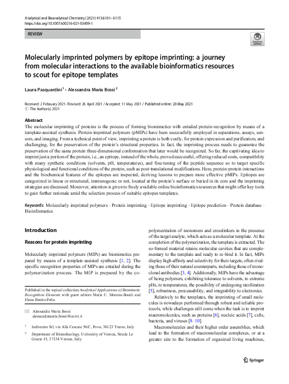(PDF) Molecularly imprinted polymers by epitope imprinting: a journey ...
