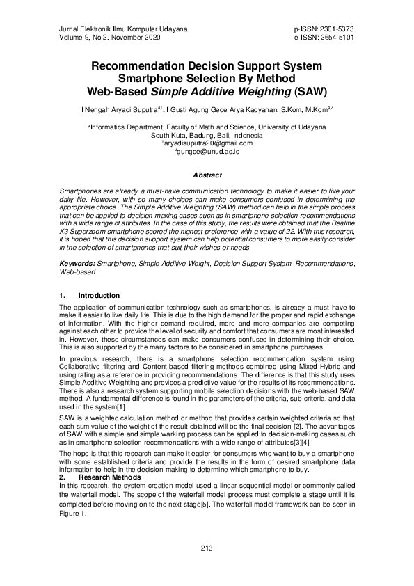 (PDF) Recommendation Decision Support System Smartphone Selection By ...