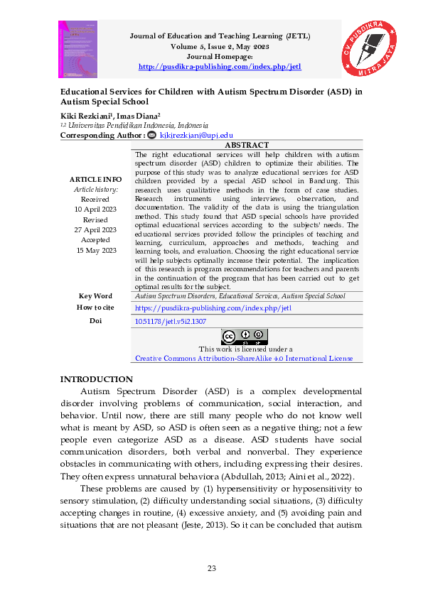 (PDF) Educational Services for Children with Autism Spectrum Disorder ...