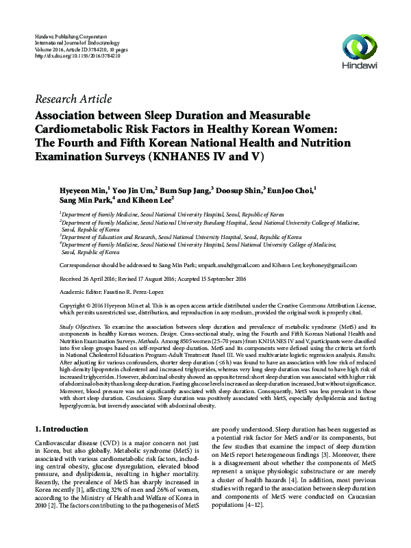 (PDF) Association between Sleep Duration and Measurable Cardiometabolic ...