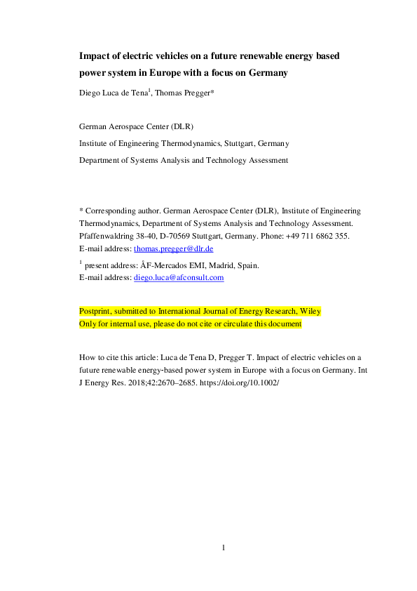 (PDF) Impact of electric vehicles on a future renewable energy-based ...