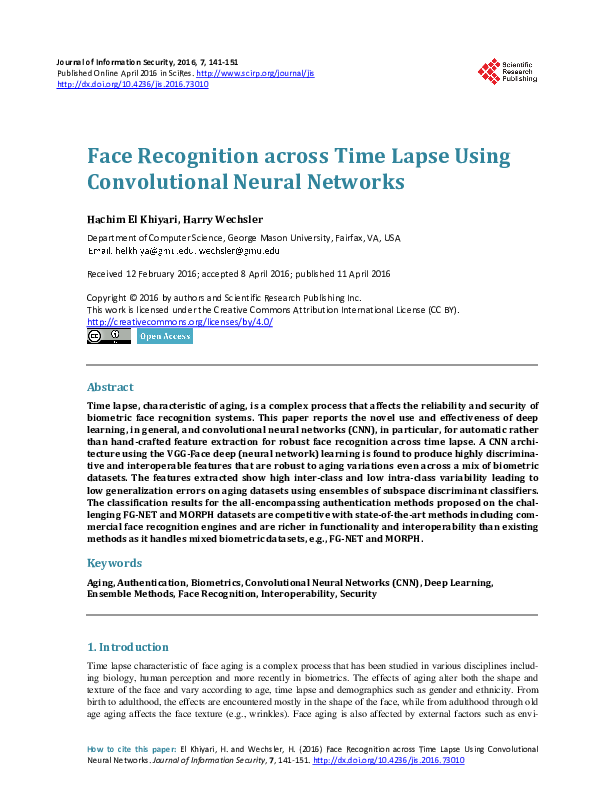 (PDF) Face Recognition across Time Lapse Using Convolutional Neural ...