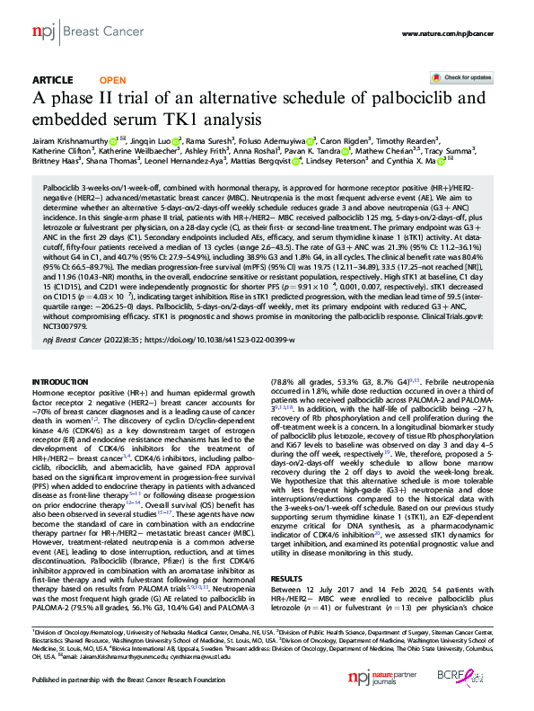 (PDF) A phase II trial of an alternative schedule of palbociclib and ...
