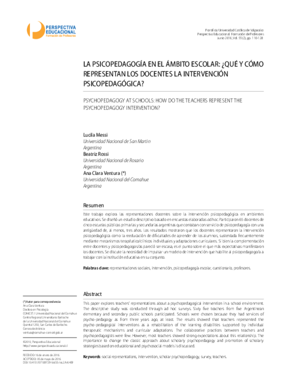(PDF) La psicopedagogía en el ámbito escolar ¿Qué y cómo representan ...