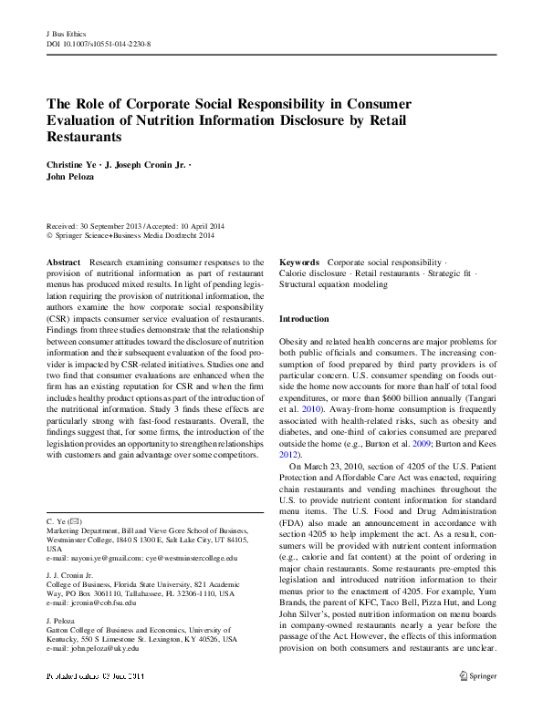 (PDF) The Role of Corporate Social Responsibility in Consumer ...