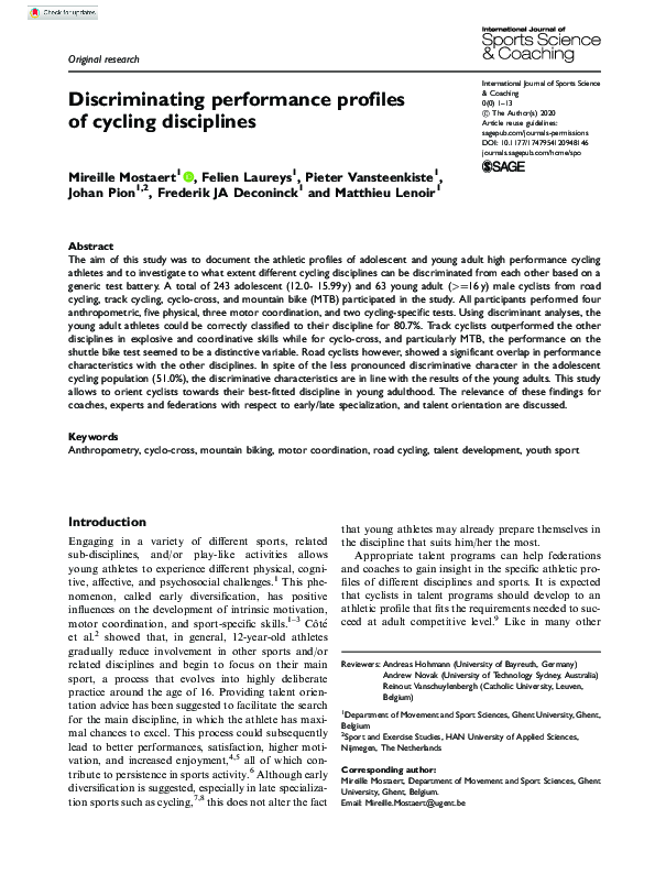 (PDF) Discriminating performance profiles of cycling disciplines