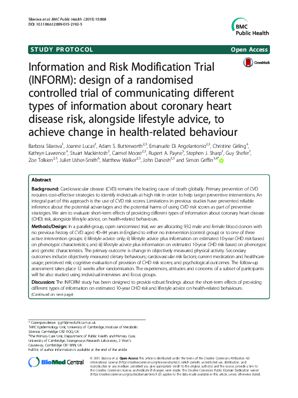 (PDF) Information and Risk Modification Trial (INFORM): design of a ...
