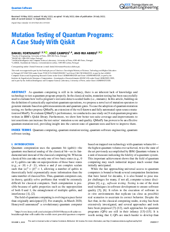 (PDF) Mutation Testing of Quantum Programs: A Case Study With Qiskit