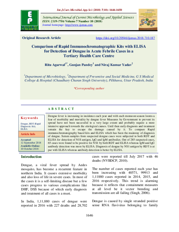 (PDF) Comparison of Rapid Immunochromatographic Kits with ELISA for ...