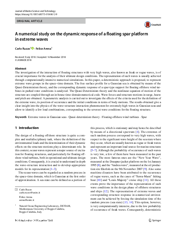 (PDF) A numerical study on the dynamic response of a floating spar ...