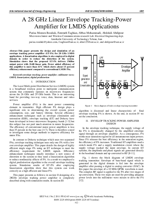 (PDF) A 28 GHz linear envelope trackingpower amplifier for LMDS