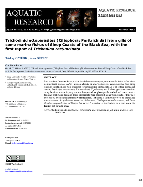 (PDF) Trichodinid ectoparasites (Ciliophora: Peritrichida) from gills ...