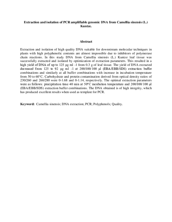 (PDF) Extraction and isolation of PCR amplifiable genomic DNA from ...