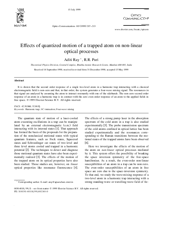 (PDF) Effects of quantized motion of a trapped atom on non-linear ...