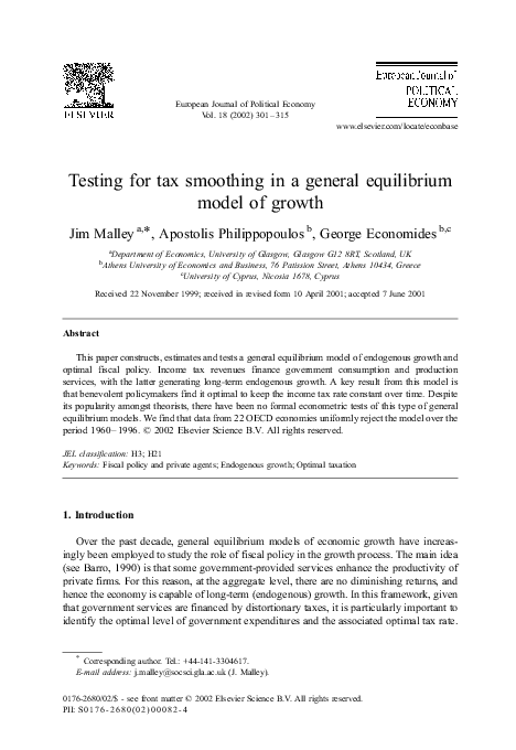 (PDF) Testing for tax smoothing in a general equilibrium model of growth