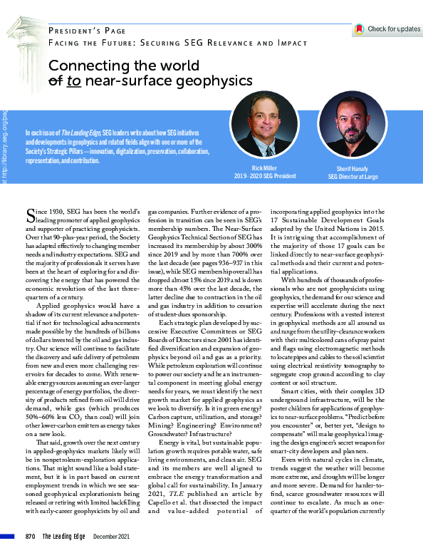 (PDF) President's Page: Connecting the world of to near-surface geophysics