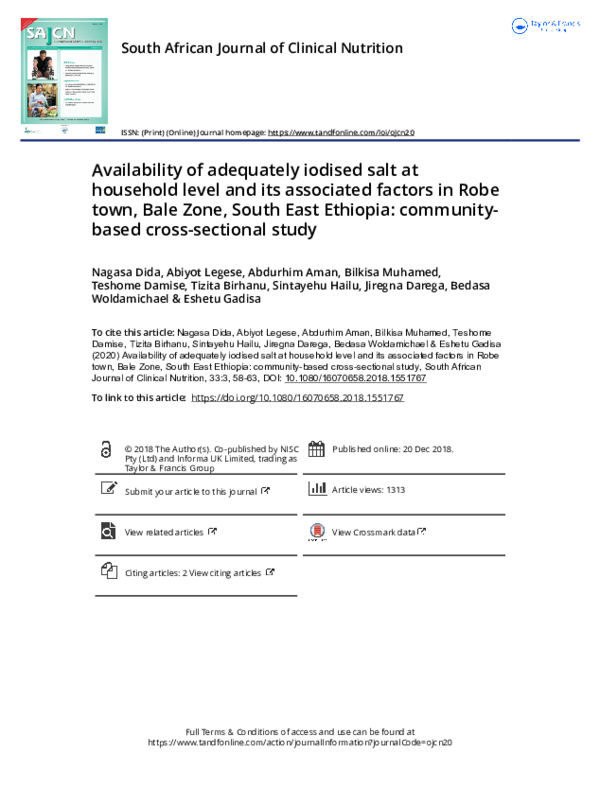 Availability of adequately iodised salt at household level and its associated factors in Robe town, Bale Zone, South East Ethiopia: community-based cross-sectional study