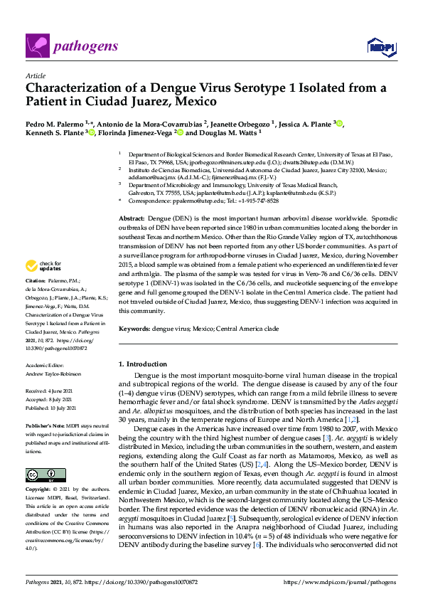 (PDF) Characterization of a Dengue Virus Serotype 1 Isolated from a ...