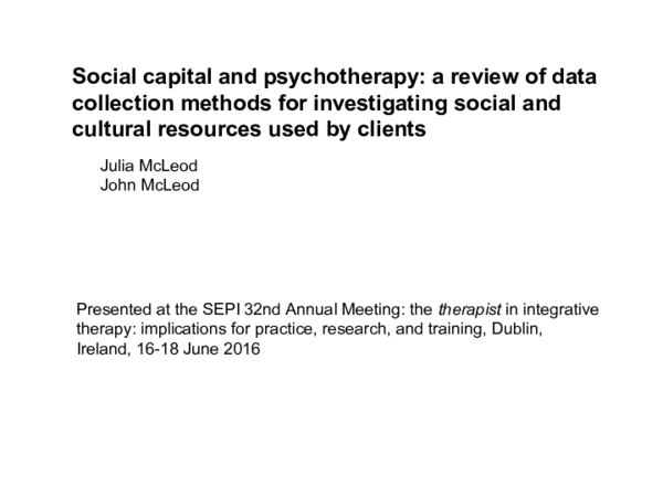 Pdf Social Capital And Psychotherapy A Review Of Data Collection