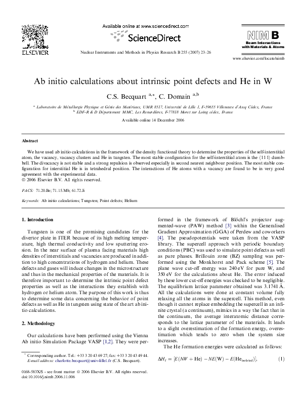 (PDF) Ab initio calculations about intrinsic point defects and He in W
