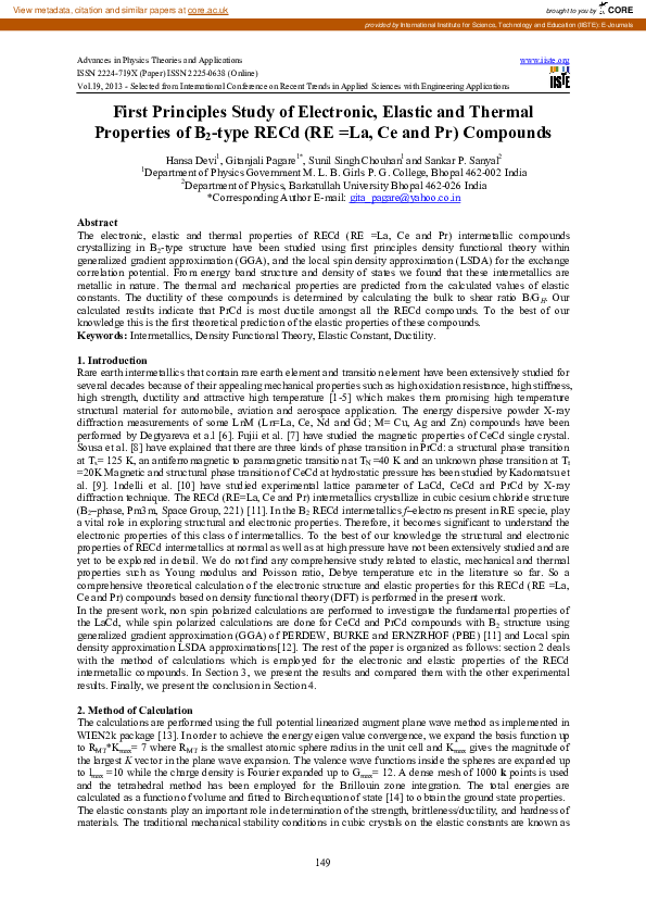 (PDF) First-Principles Study of Electronic, Elastic, and Lattice ...