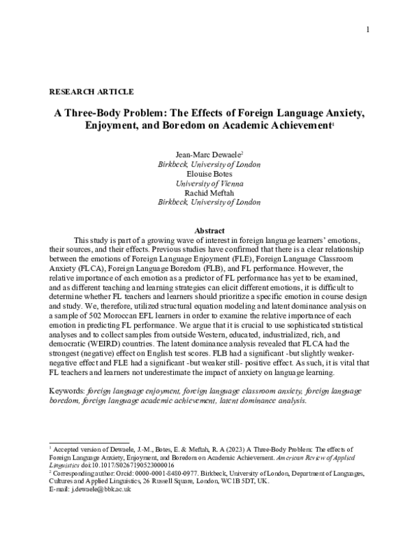 (DOC) A Three-Body Problem: The Effects of Foreign Language Anxiety ...