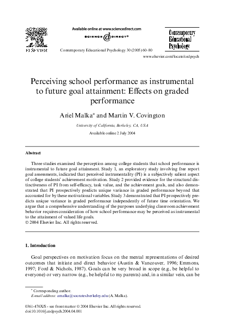 (PDF) Perceiving school performance as instrumental to future goal ...