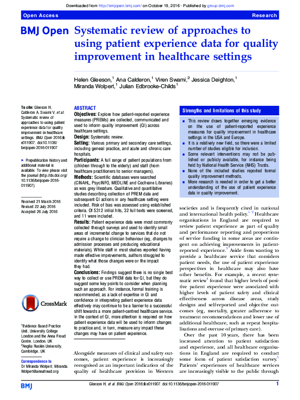 (PDF) Systematic review of approaches to using patient experience data ...