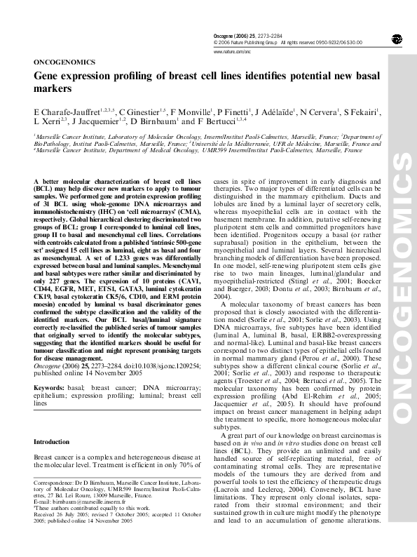 (PDF) Gene expression profiling of breast cell lines identifies ...
