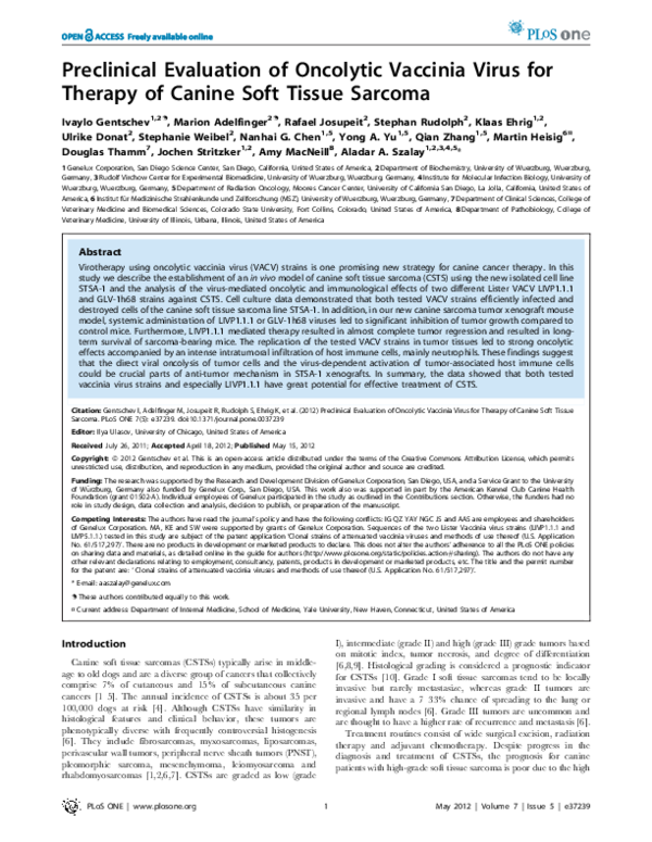 (PDF) Preclinical Evaluation of Oncolytic Vaccinia Virus for Therapy of ...