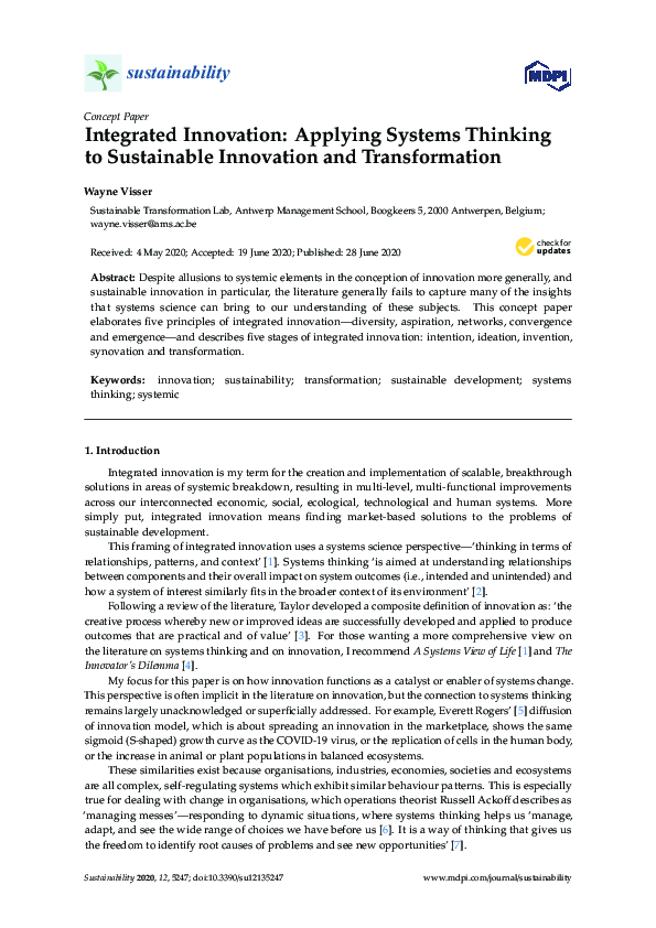 (PDF) Integrated Innovation: Applying Systems Thinking to Sustainable ...
