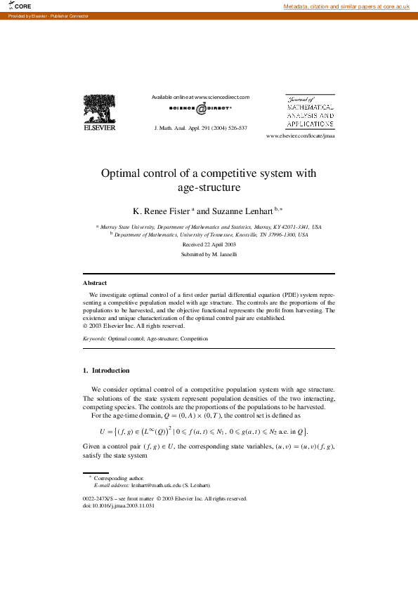(PDF) Optimal control of a competitive system with age-structure
