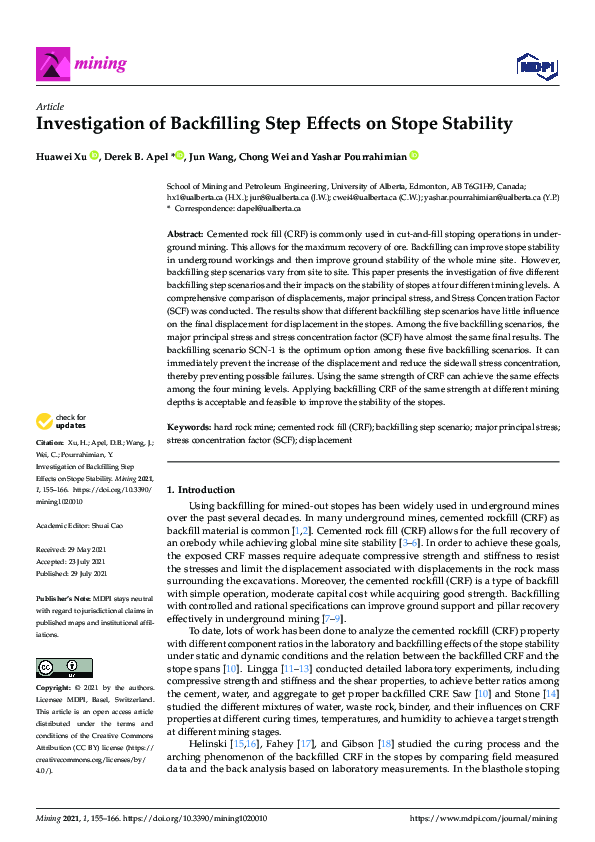 (PDF) Investigation of Backfilling Step Effects on Stope Stability