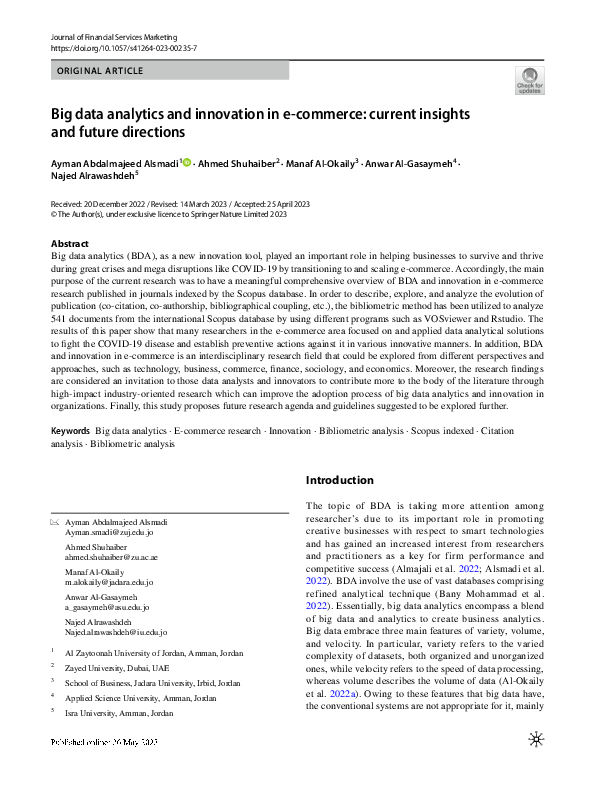 Pdf Big Data Analytics And Innovation In E Commerce Current Insights