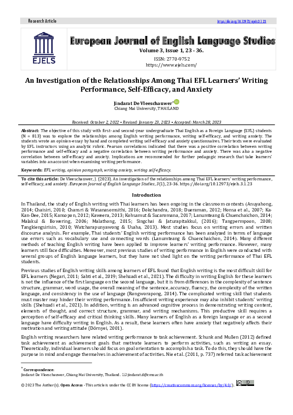 (PDF) An Investigation of the Relationships Among Thai EFL Learners ...