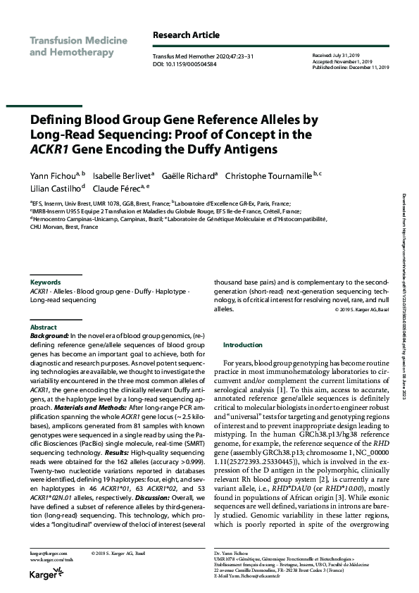 (PDF) Defining Blood Group Gene Reference Alleles by Long-Read ...