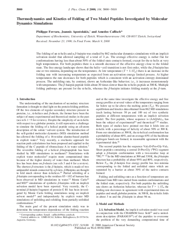 (PDF) Thermodynamics and Kinetics of Folding of Two Model Peptides ...