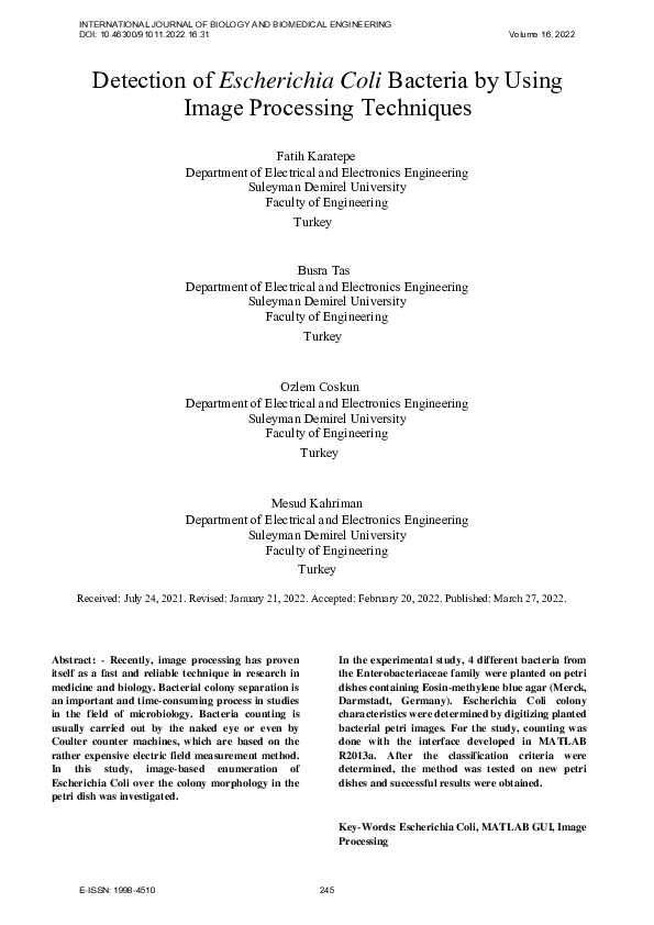 (PDF) Detection of Escherichia Coli Bacteria by Using Image Processing ...