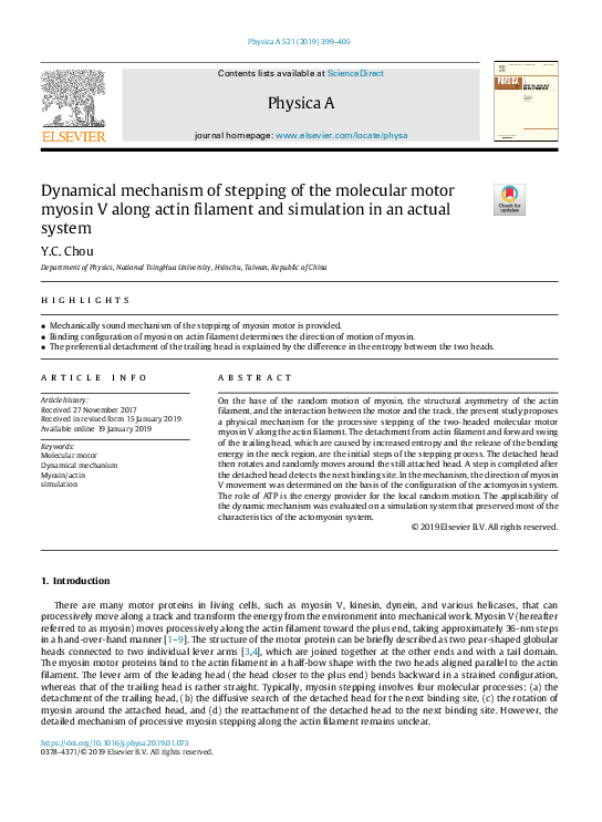(PDF) Dynamical mechanism of stepping of the molecular motor myosin V ...