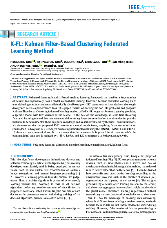(PDF) K-FL: Kalman Filter-Based Clustering Federated Learning Method