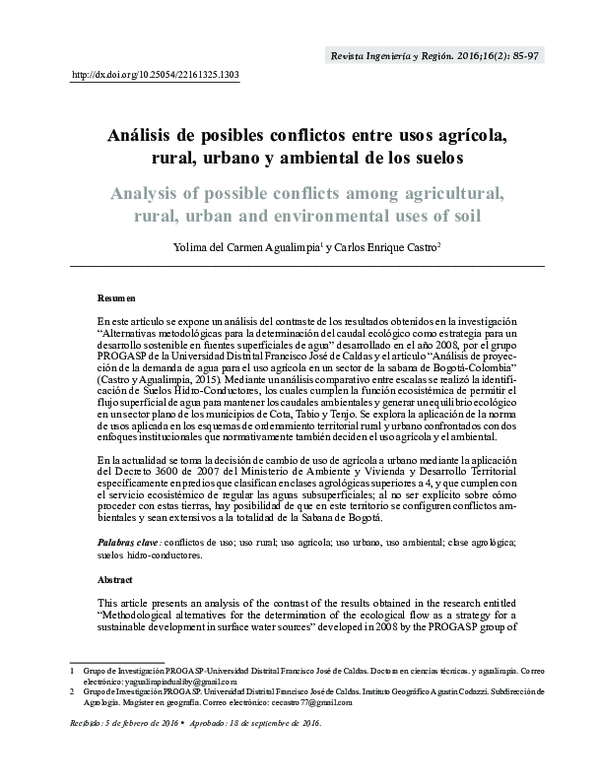 (PDF) Análisis de posibles conflictos entre usos agrícola, rural ...