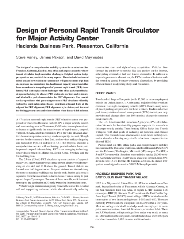 (PDF) Design of Personal Rapid Transit Circulator for Major Activity Center