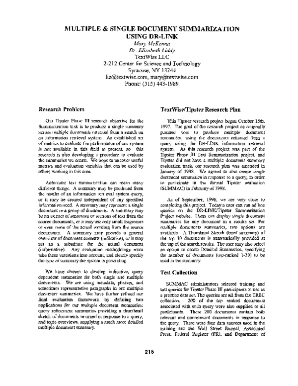 (PDF) Multiple single document summarization using DR-LINK