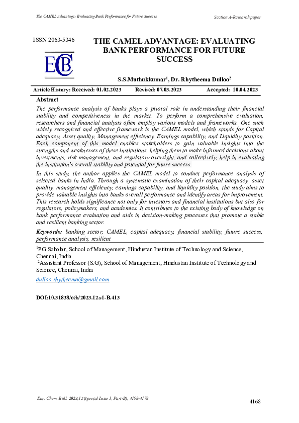 (PDF) The CAMEL Advantage: Evaluating Bank Performance for Future Success
