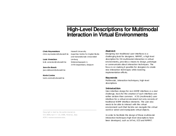 (PDF) High-Level Descriptions for Multimodal Interaction in Virtual ...