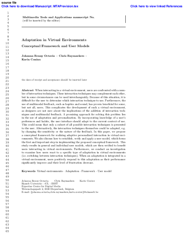 (PDF) Adaptation in virtual environments: conceptual framework and user ...