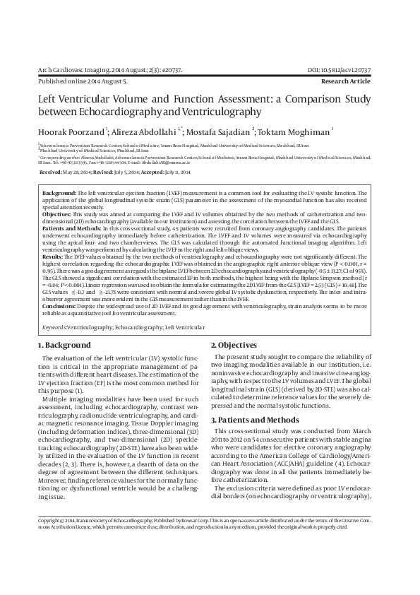 (PDF) Left Ventricular Volume and Function Assessment: a Comparison ...