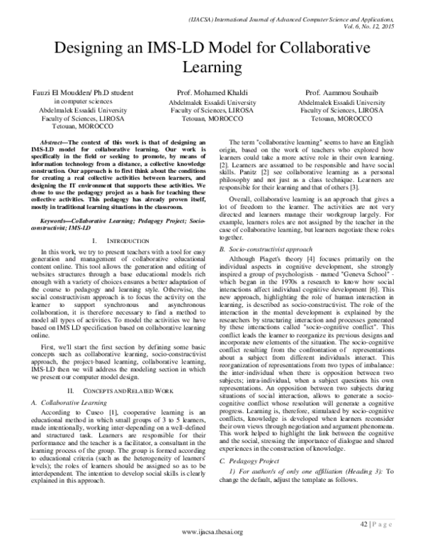 (PDF) Designing an IMS-LD Model for Collaborative Learning